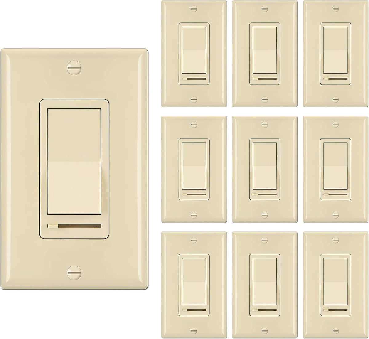 10 Pack Dimmer Light Switch, Single-Pole or 3-Way, White V845061