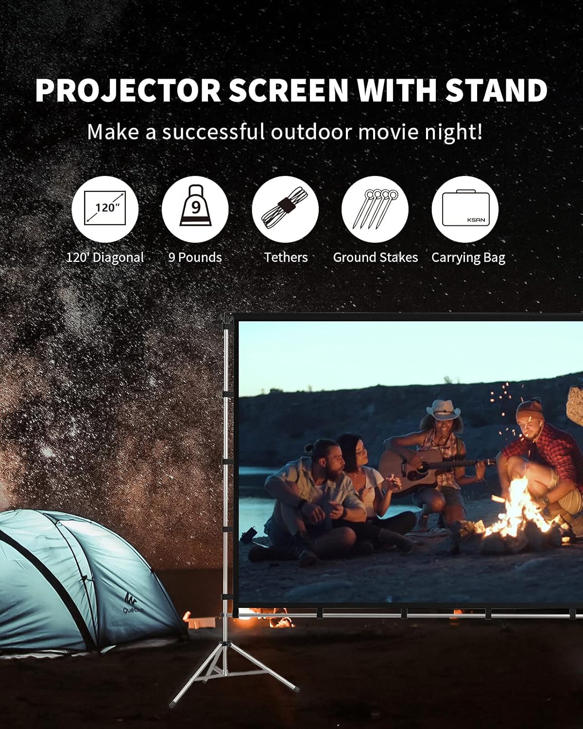 Outdoor Projector Screen with Stand, 120 Inch, Double Sided Projection Screen with Bag M66310