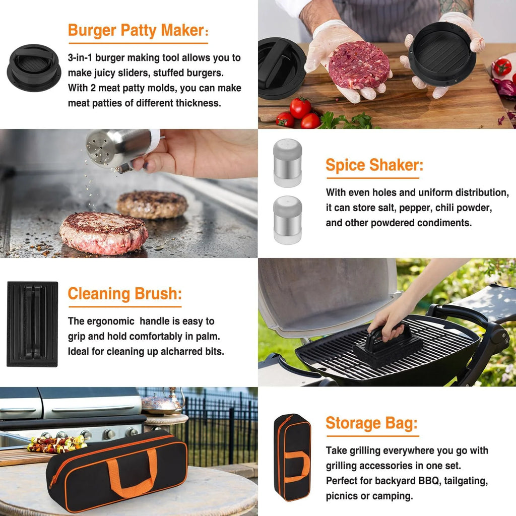 17PCS Flat Top Grill Accessories Set with Spatulas, Basting Cover, Scraper H92444