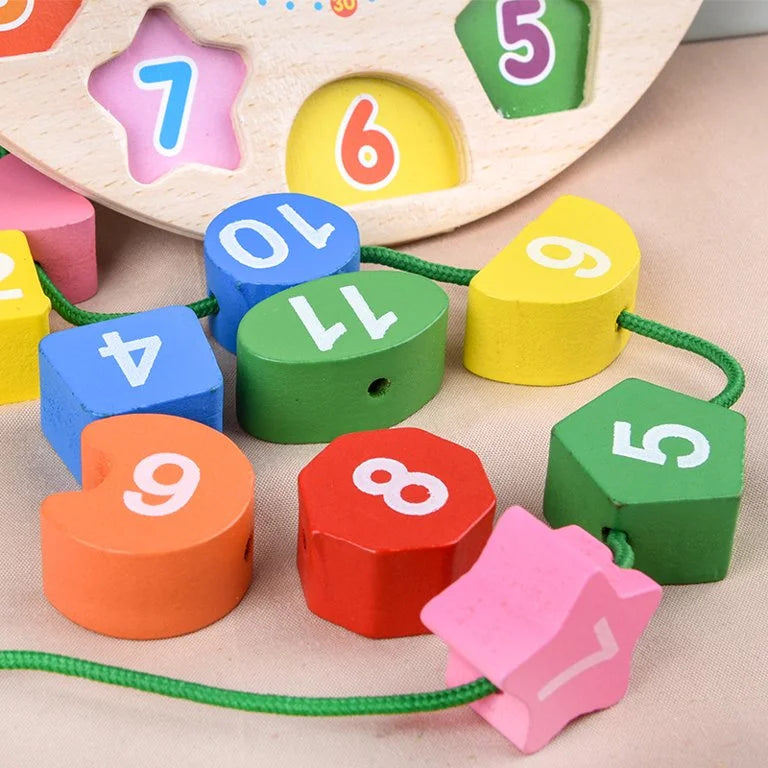 Wooden Shape Color Sorting Clock Toy Number Blocks Puzzle Stacking Sorter Jigsaw L509161