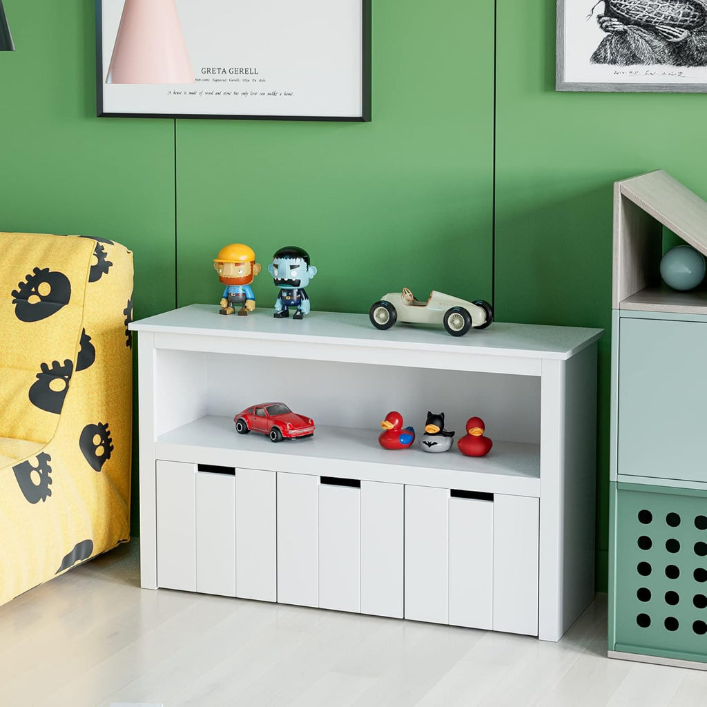 3 Drawers Floor Storage Chest with Wheels and Shelf Q297