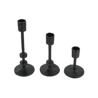 Set of 3 Black Cast Iron Taper Candle Holder V7305