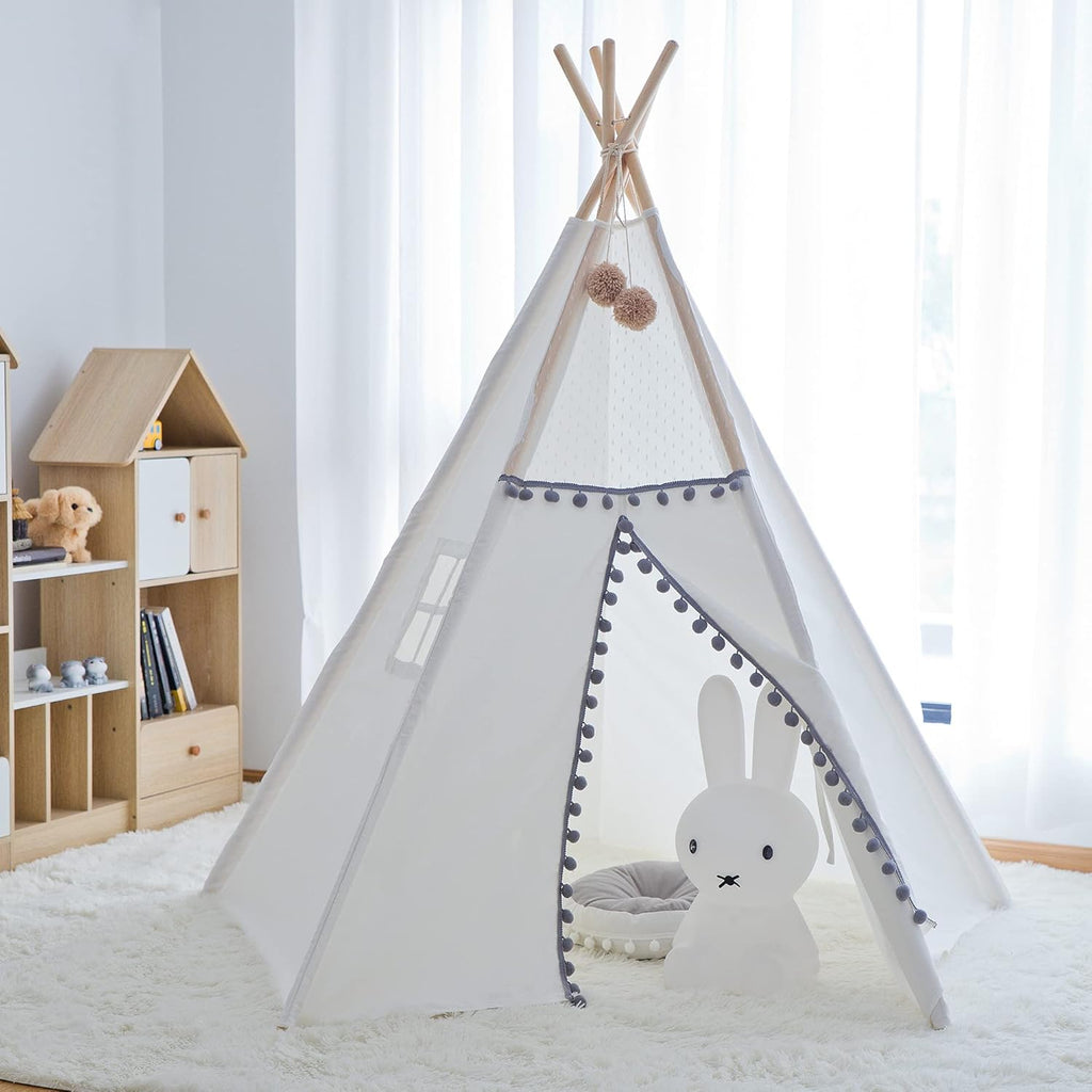 White Natural Cotton Canvas Kids Tent with Carry Case Q10113