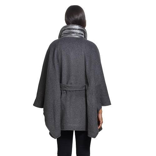 Modern Cape with Zip Front and Quilted Collar, Melange Gray, Size Large U974