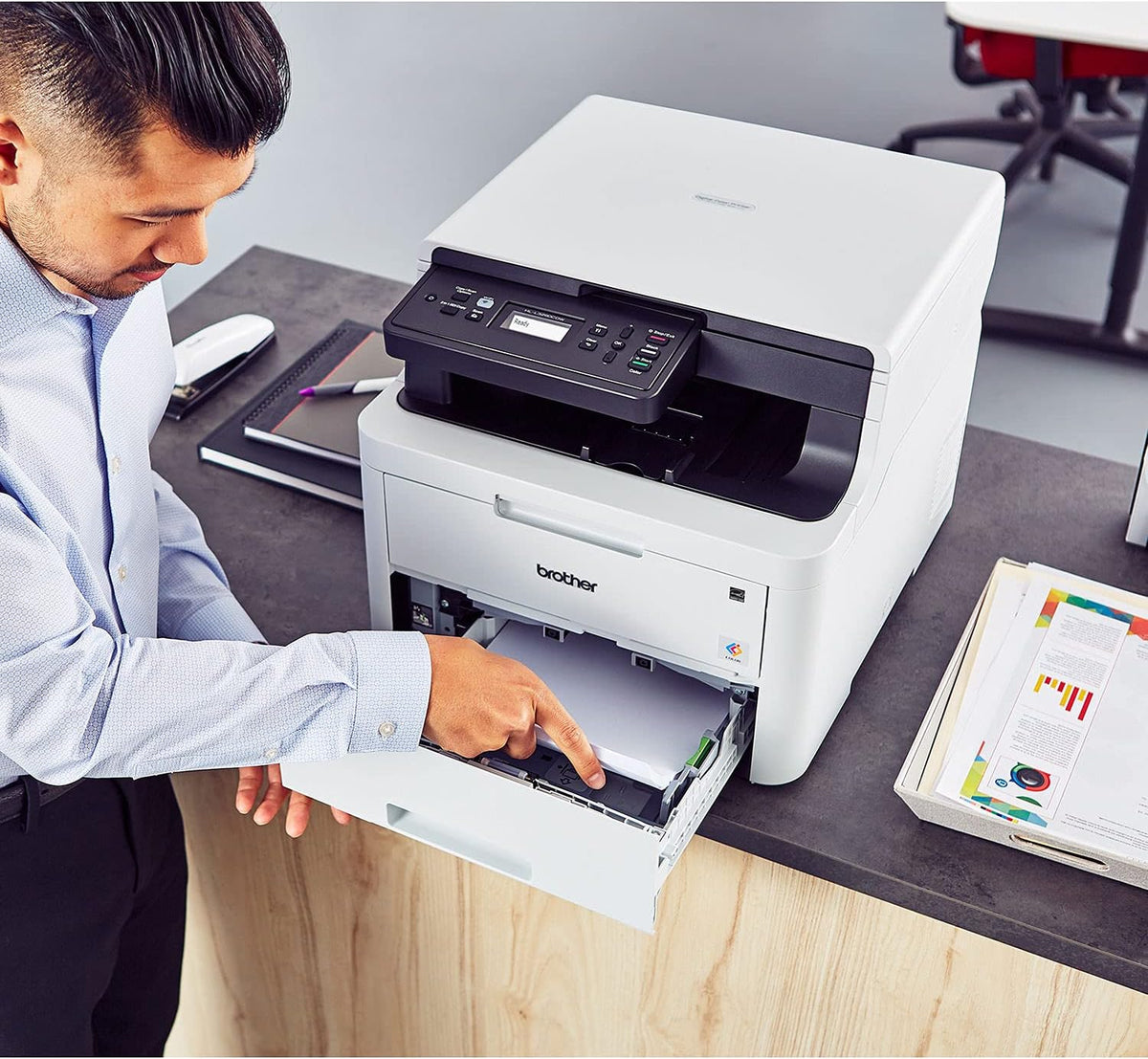 Compact Digital LED Color All-in-One Printer with Flatbed Copy & Scan, Wireless Duplex Printing, 25 ppm, 600x2400 dpi J836