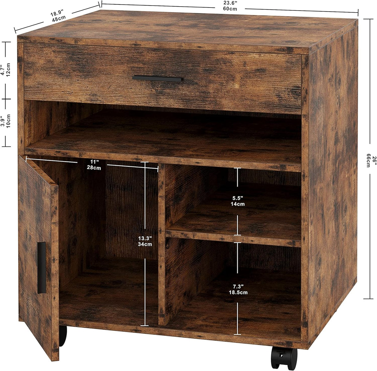Large Mobile File Cabinet with Wheels, Drawer Door and Shelf P265