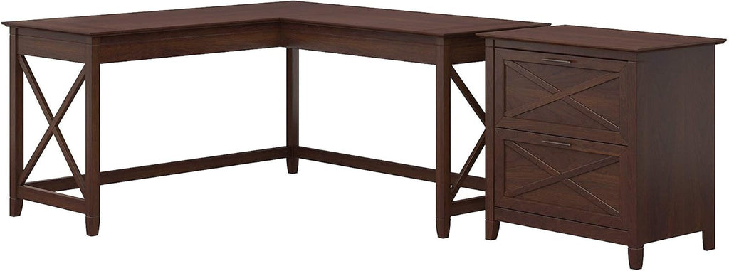 60W L Shaped Desk with Lateral File Cabinet in Washed Gray O73586