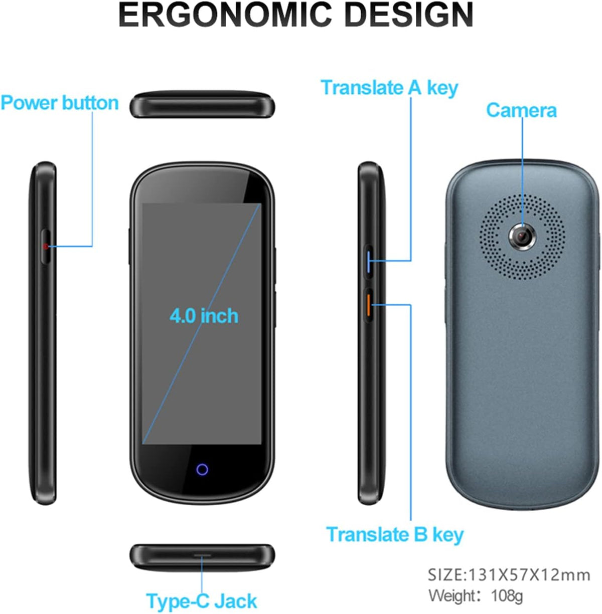 Portable Language Translator Device 128 Language with 4.0" HD Touch Screen U1709