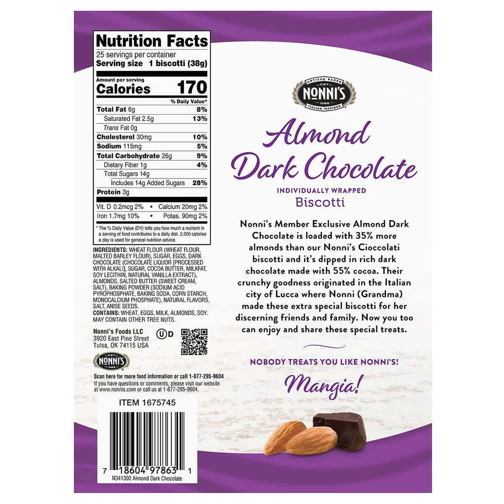 Almond Dark Chocolate Biscotti 1.33 Ounce (25 Count) X4896