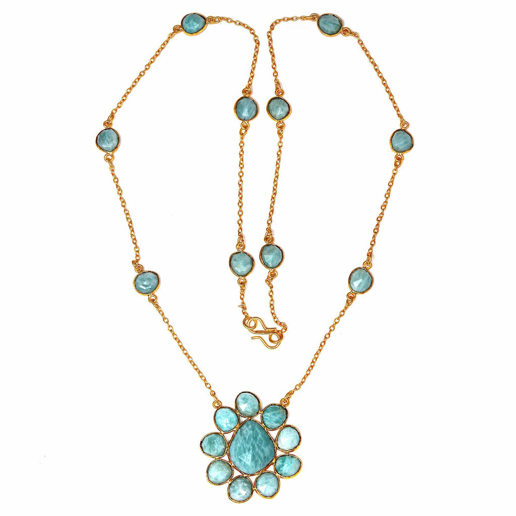 Amazonite Gemstone 925 Silver Necklace 26'' Q422278