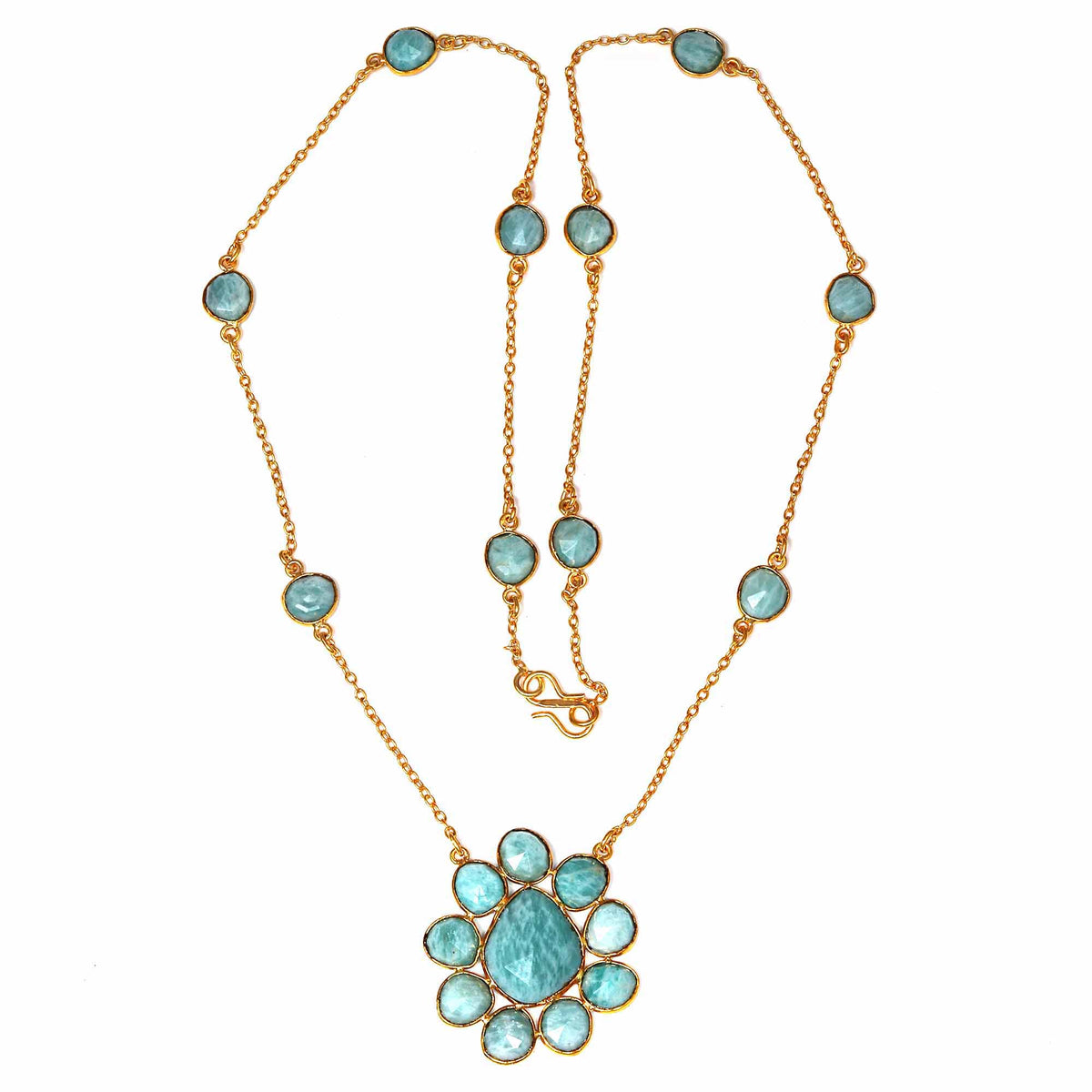 Amazonite Gemstone 925 Silver Necklace 26'' Q422278