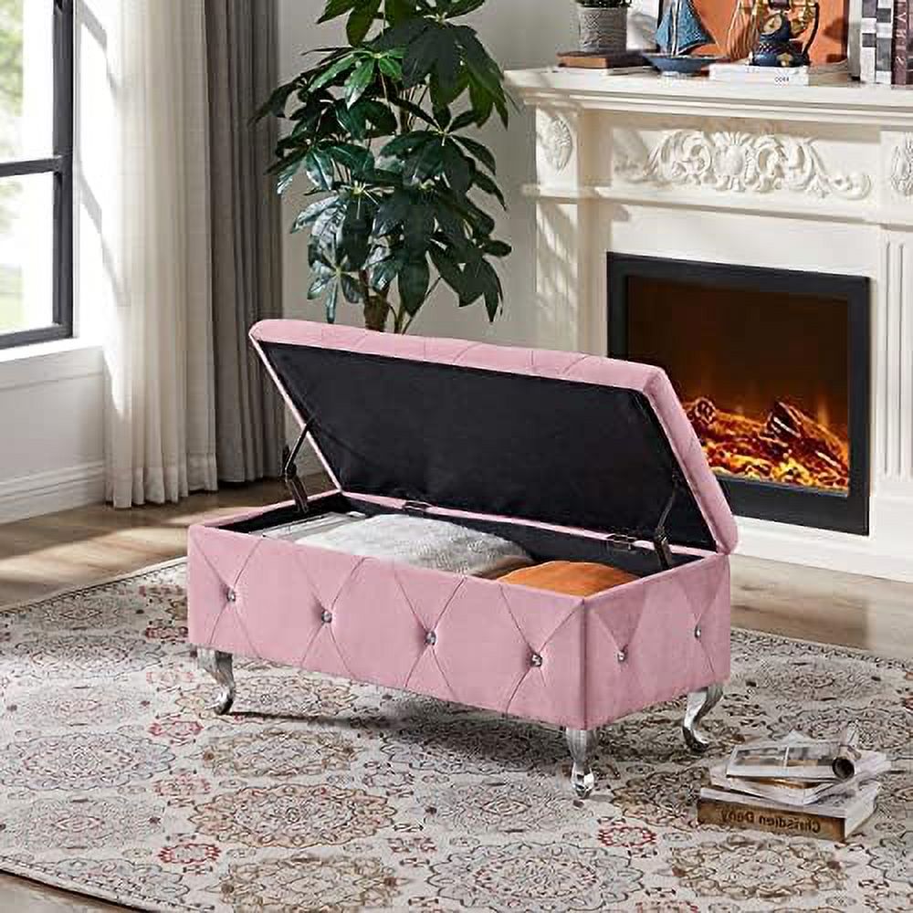 Velvet Ottoman Bench with Safety Hinge O579