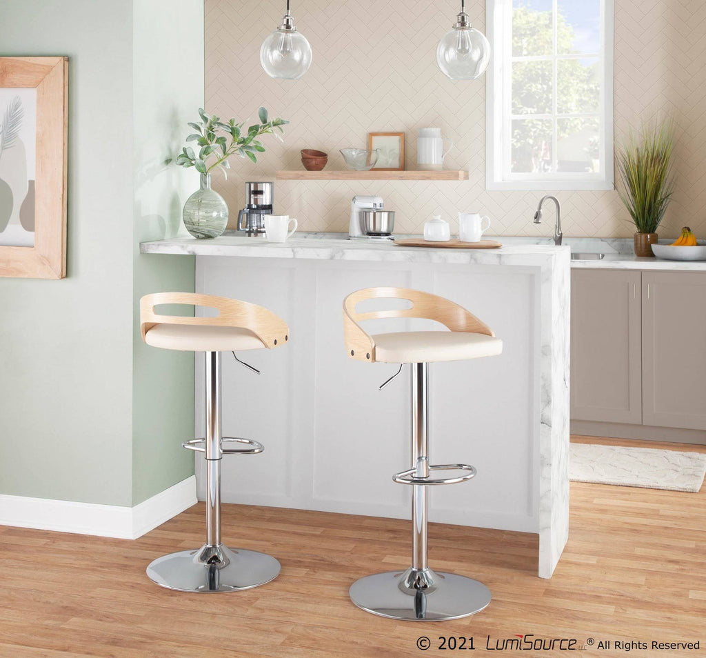 Chrome Natural Wood Cream PU Barstool E9826