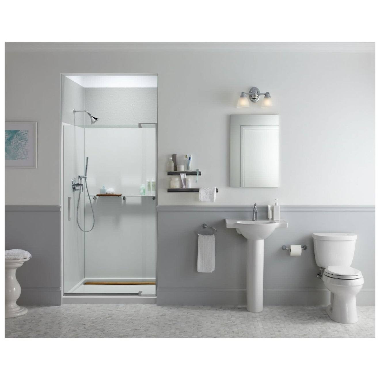 24 In. Pedestal Bathroom Sink Basin with Single Faucet Hole, Thunder Grey G386506