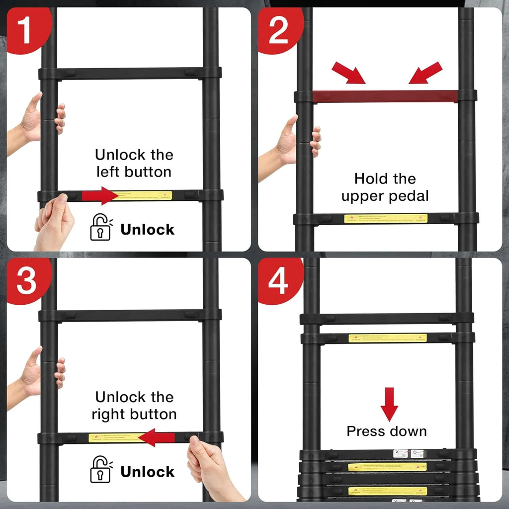 Telescoping Ladder 10.5 FT Aluminum with 2 Detachable Roof Hooks and 2 Triangle Stabilizers K831300