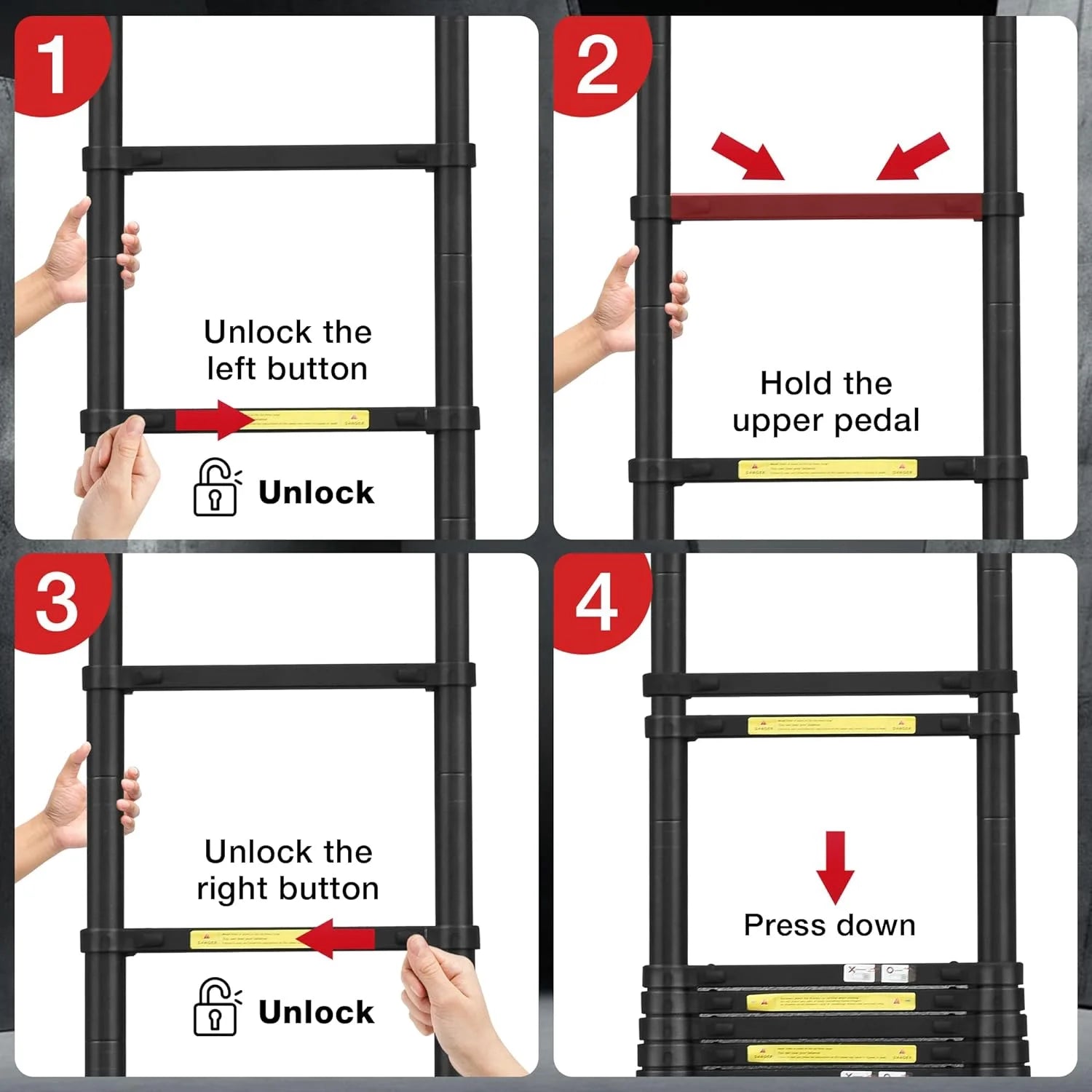 Telescoping Ladder 10.5 FT Aluminum with 2 Detachable Roof Hooks and 2 Triangle Stabilizers K831300