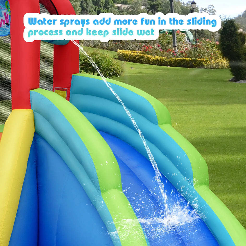 Inflatable Bounce House Water Splash Pool Dual Slide Climbing Wall H290