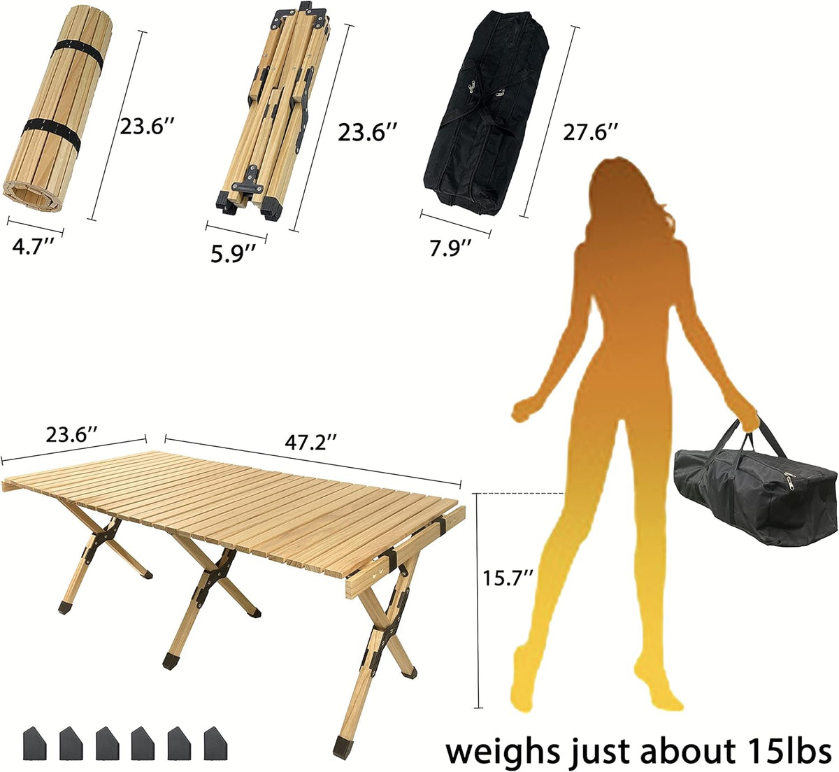 Portable Folding Wooden Picnic Table with Carry Bag A6342