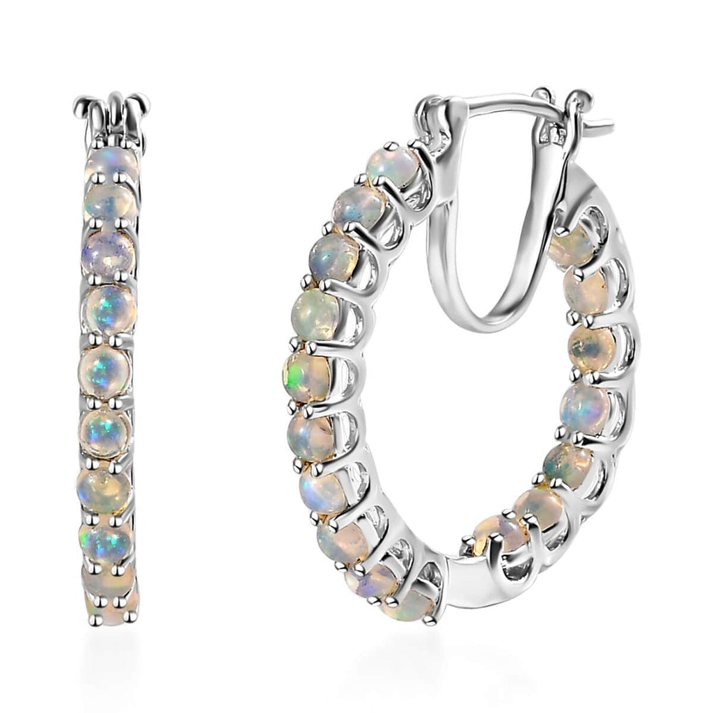 Opal Round 925 Sterling Silver Platinum Plated Inside Out Hoop Earrings Ct 2.13 D18462