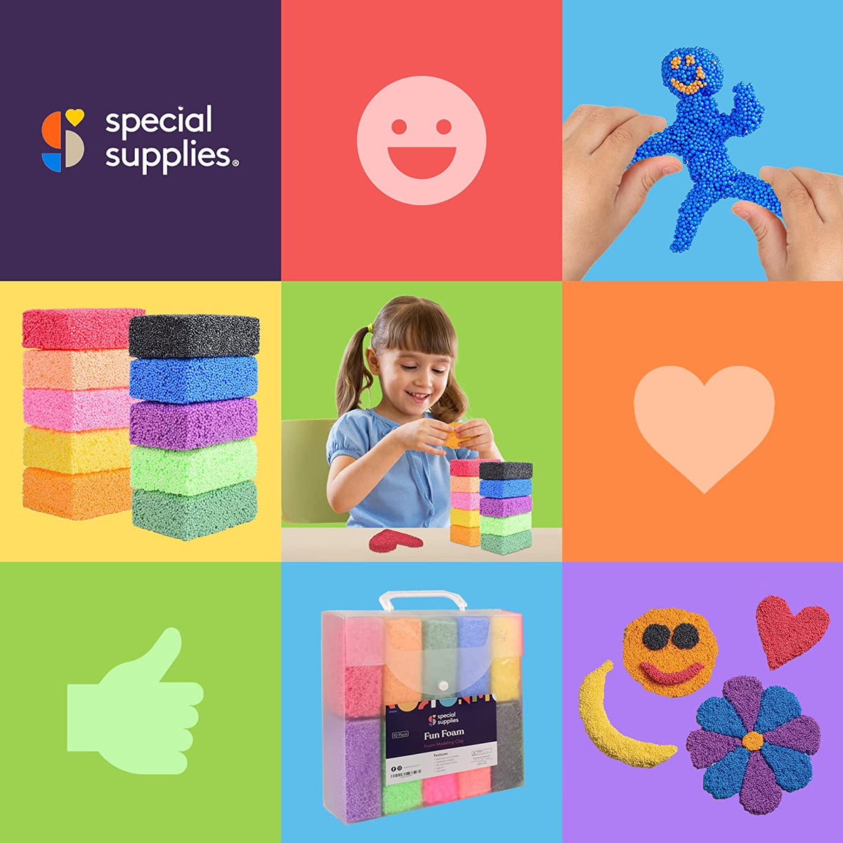 Fun Foam Modeling Foam Beads Play Kit, 10 Blocks Children's Educational Clay for Arts Crafts Kindergarten, Preschool Kids Toys S66044