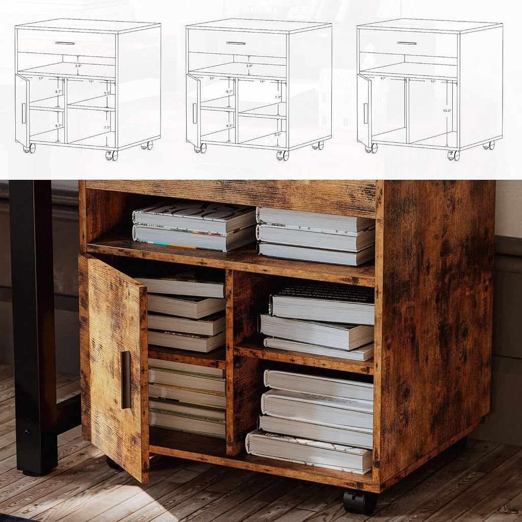 Large Mobile File Cabinet with Wheels, Drawer Door and Shelf P265