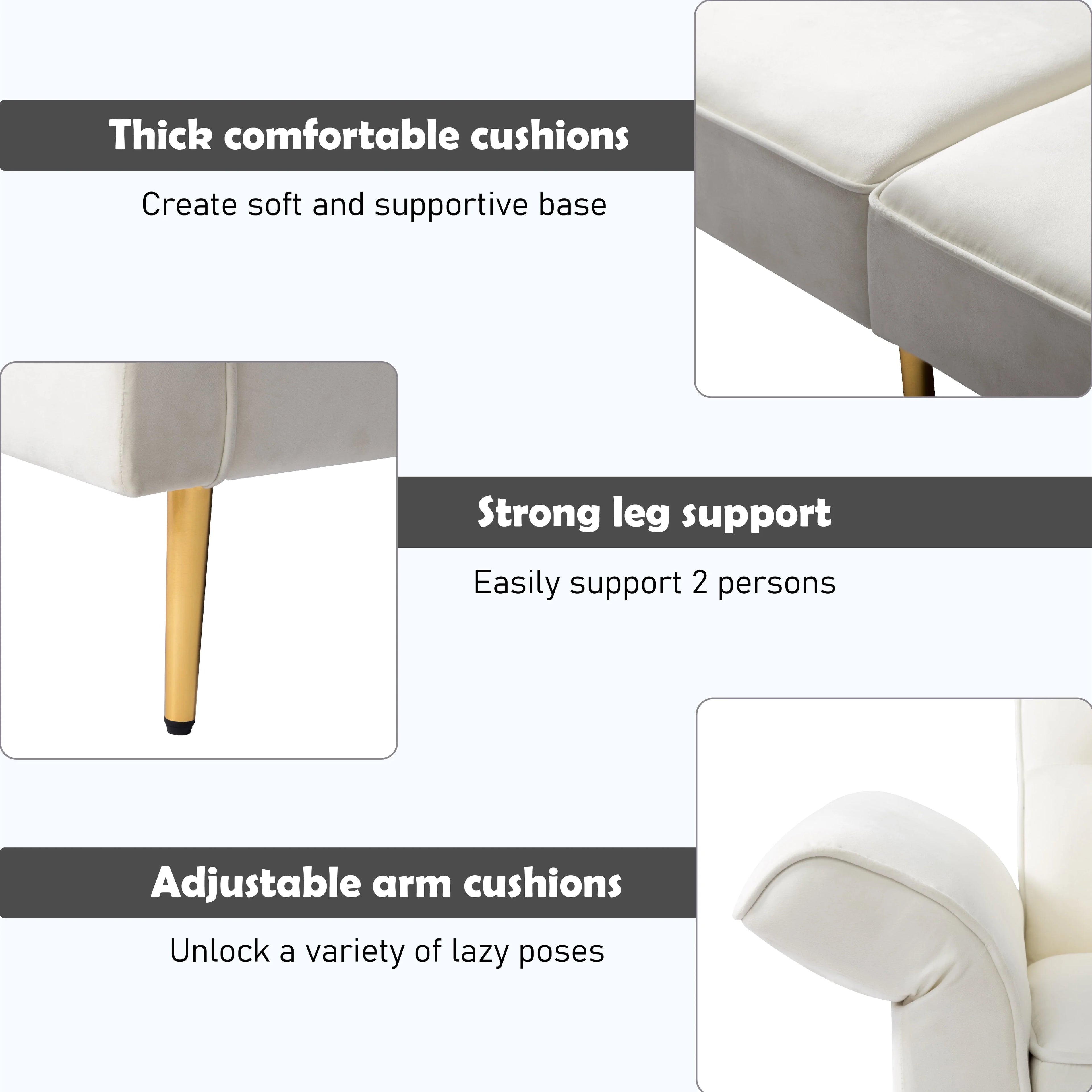 Velvet Futon Sofa Bed with 3 Adjustable Positions J252112
