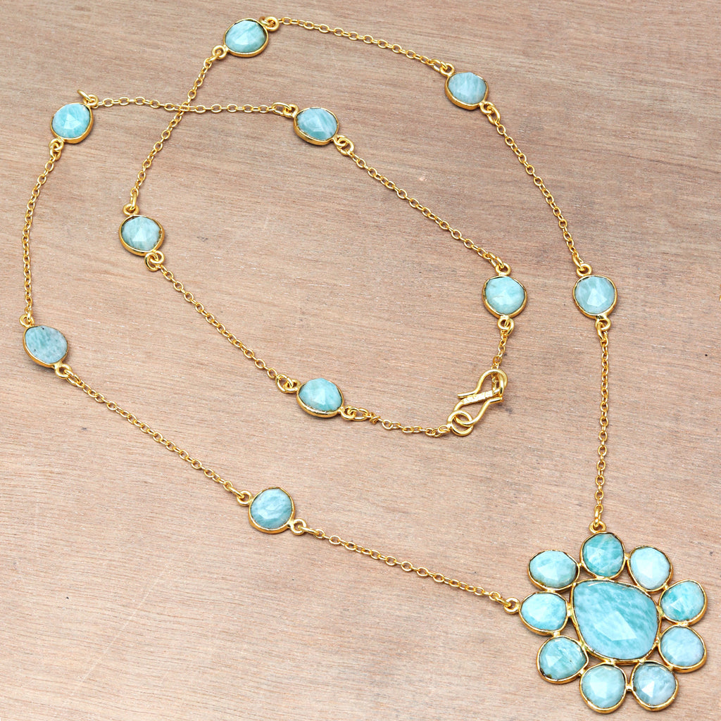 Amazonite Gemstone 925 Silver Necklace 26'' Q422278