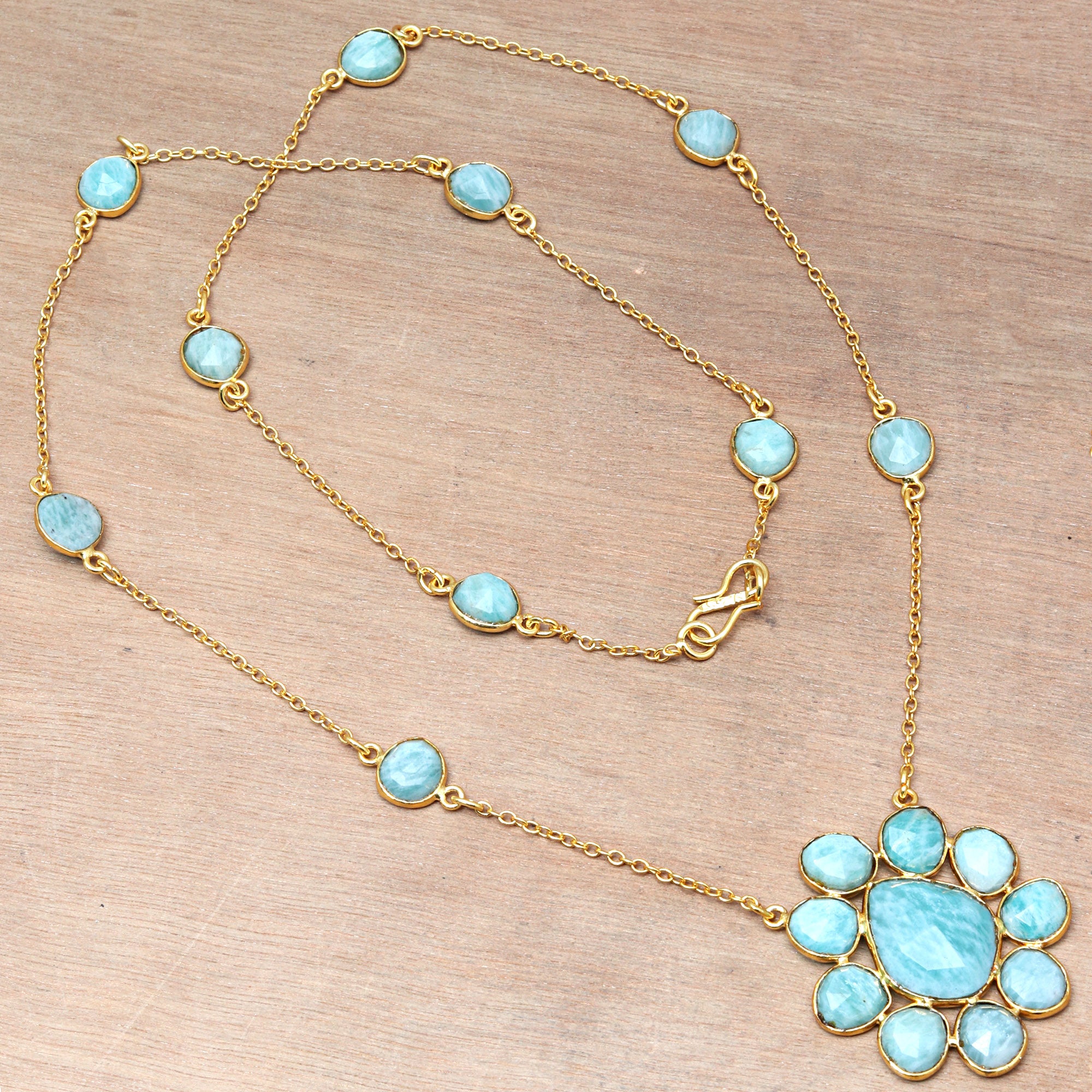 Amazonite Gemstone 925 Silver Necklace 26'' Q422278