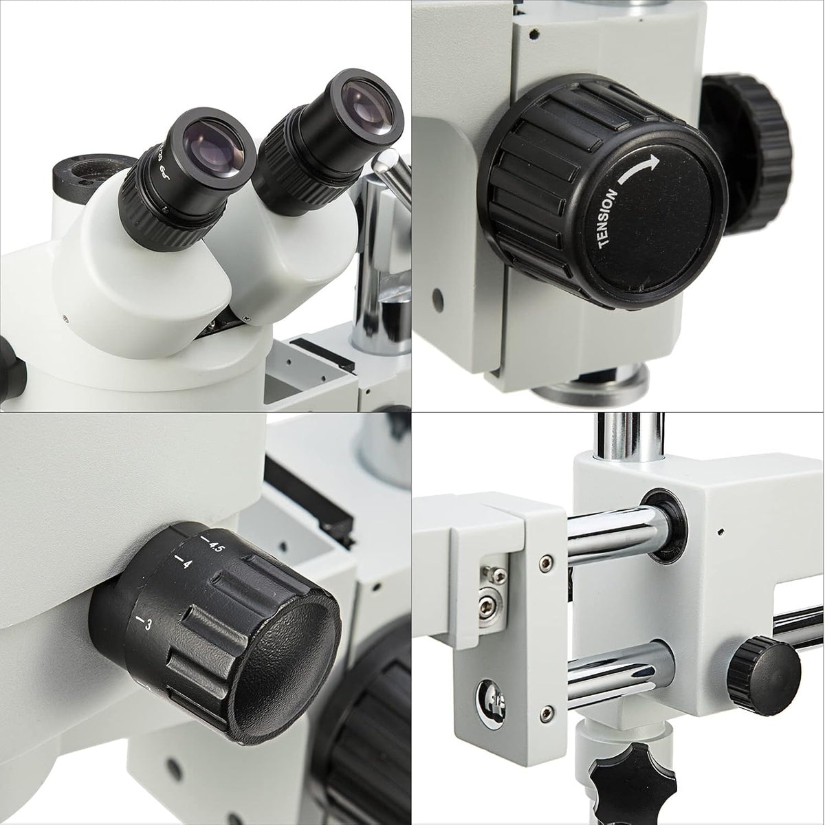 Simul-Focal Trinocular Stereo Zoom Microscope with WH10x Eyepieces, 0.7X-4.5X Objective, LED Ring Light, Double Arm Boom Stand, 0.5X and 2.0X Barlow Lens R69913