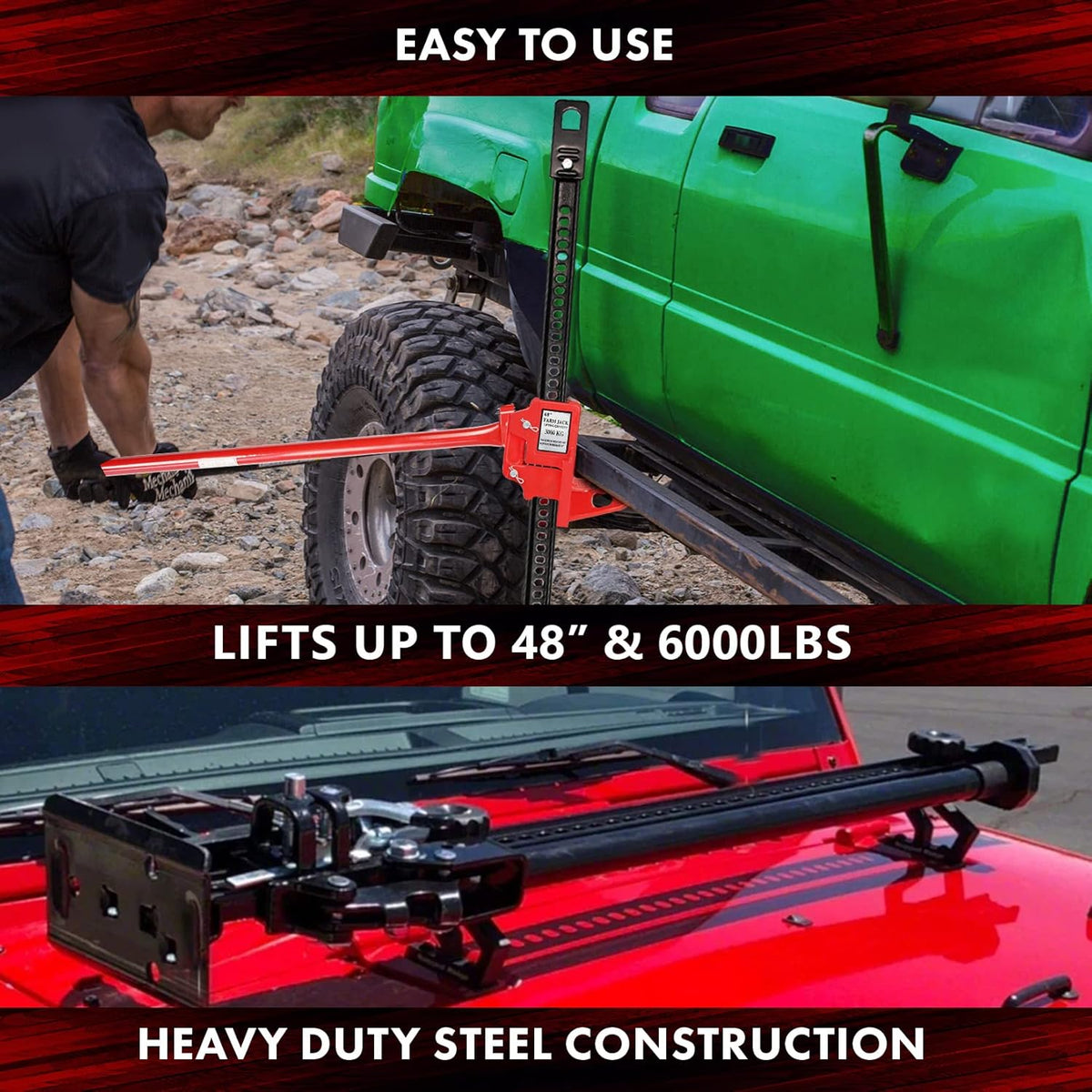 Heavy Duty 48 inch Ratcheting Farm Jack with Wide Base N9642