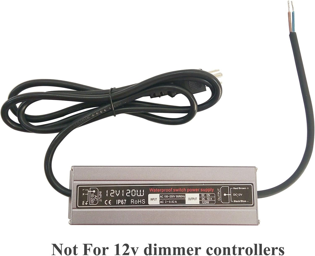 200W Waterproof Power Supply Transformer, 110-130V AC to 12V DC Output 16.7A Adapter with 3 Feet Cable U22535