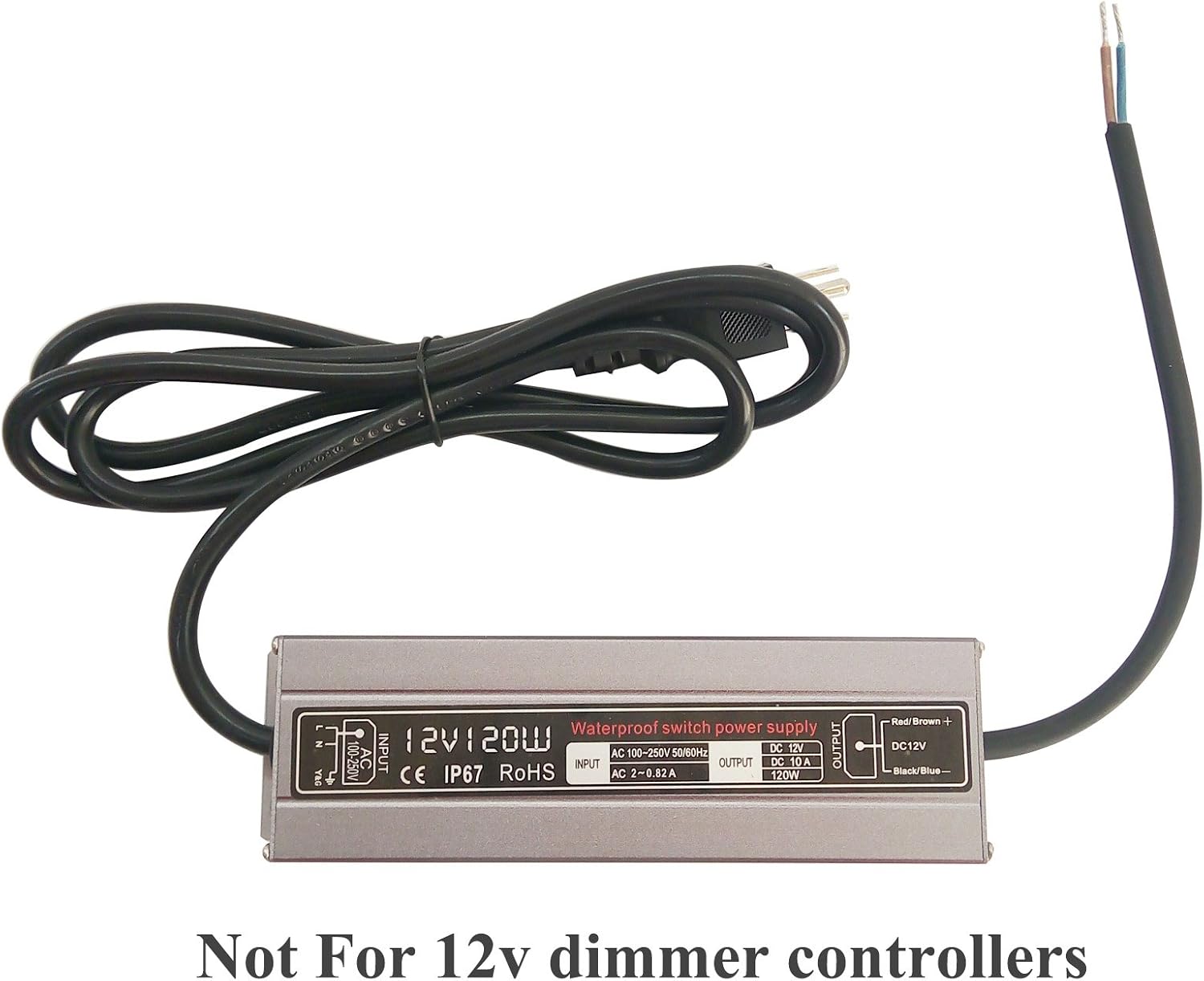 200W Waterproof Power Supply Transformer, 110-130V AC to 12V DC Output 16.7A Adapter with 3 Feet Cable U22535