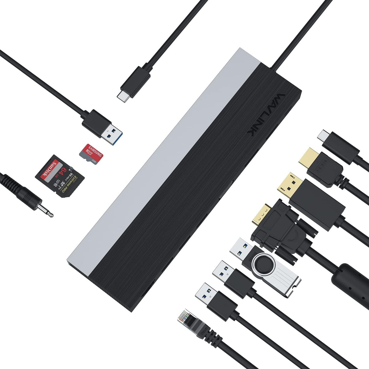 USB C Docking Station, 12-in-1 Triple Display Type C Hub Adapter with HDMI, DisplayPort, VGA, Ethernet, USB 3.0/2.0, SD/TF Card Reader, Audio Jack, 100W PD3.0 C8433