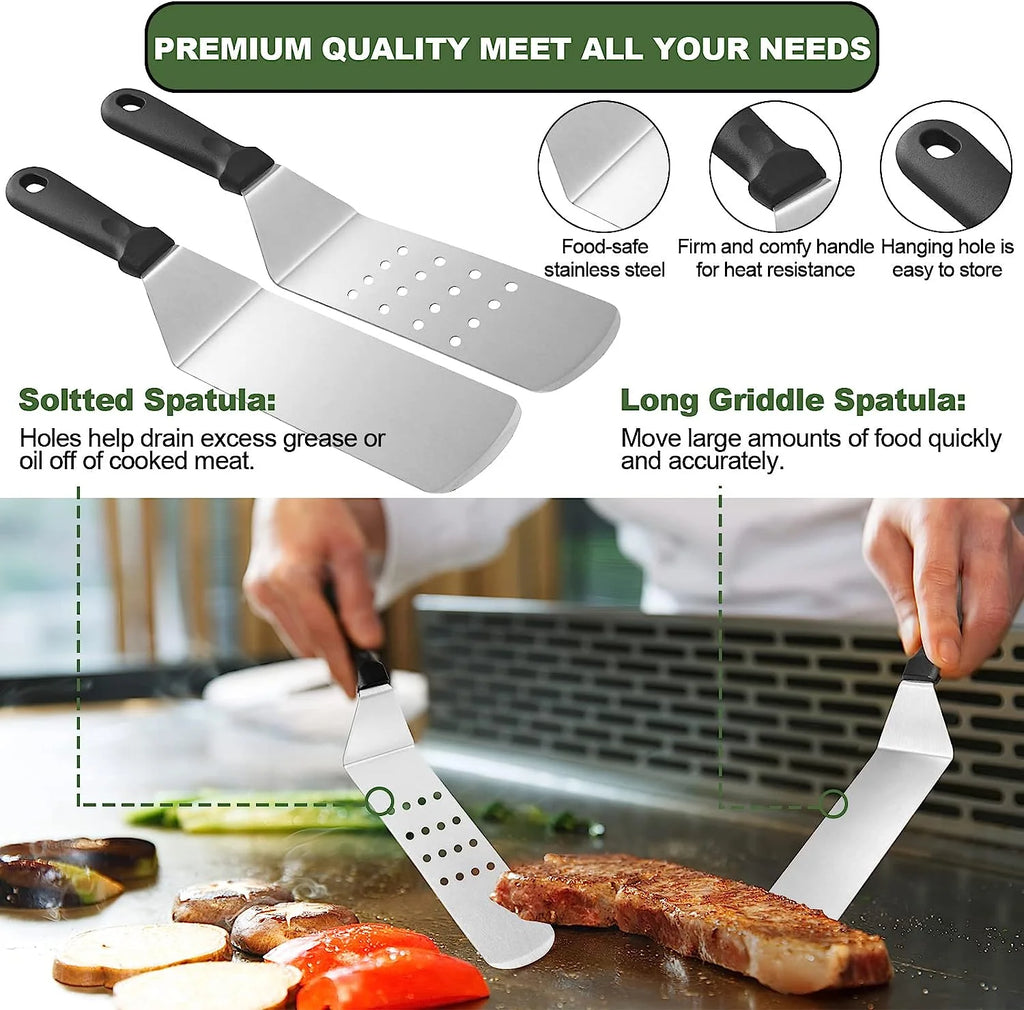 17PCS Flat Top Grill Accessories Set with Spatulas, Basting Cover, Scraper H92444
