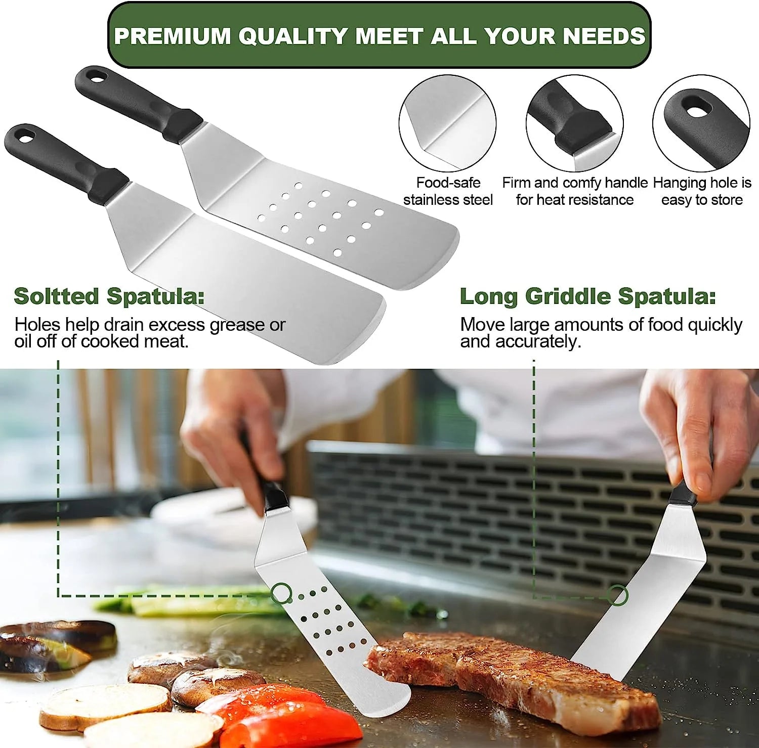 17PCS Flat Top Grill Accessories Set with Spatulas, Basting Cover, Scraper H92444