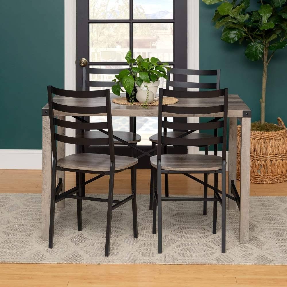 5-Piece Industrial Metal Dining Set with Slat Back Chair M696