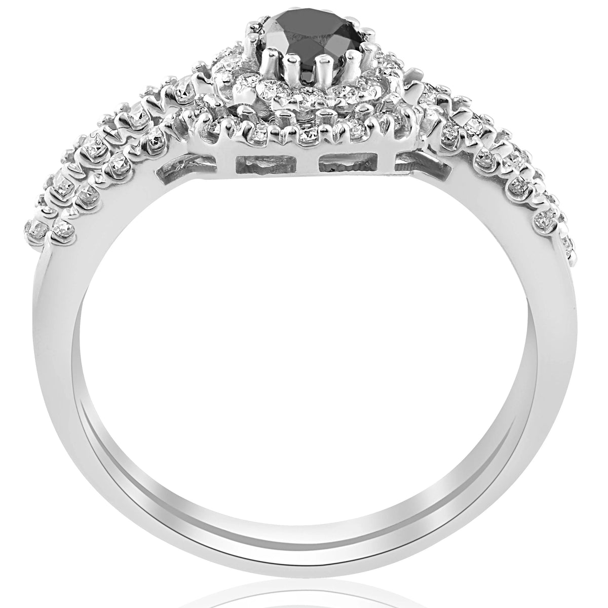 Black Pave Halo Diamond Engagement Ring Set 14k White Gold Z297018