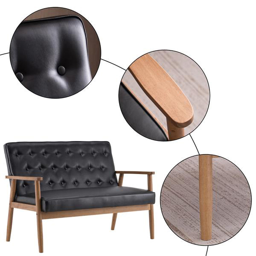 Black PU Leather Loveseat Lounge Chair A47270