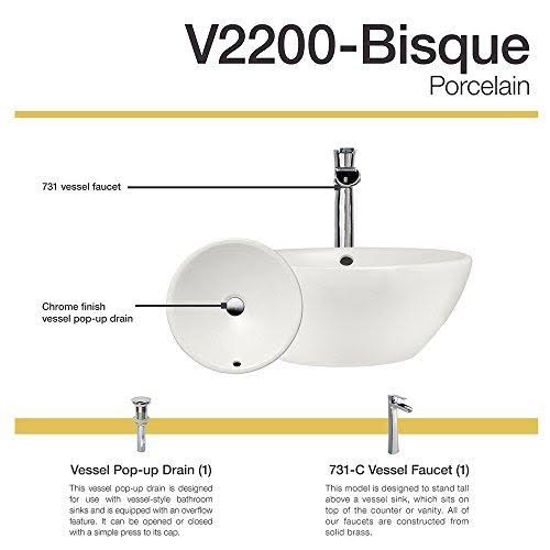 Vitreous China Circular Vessel Bathroom Sink with Faucet and Overflow J12212