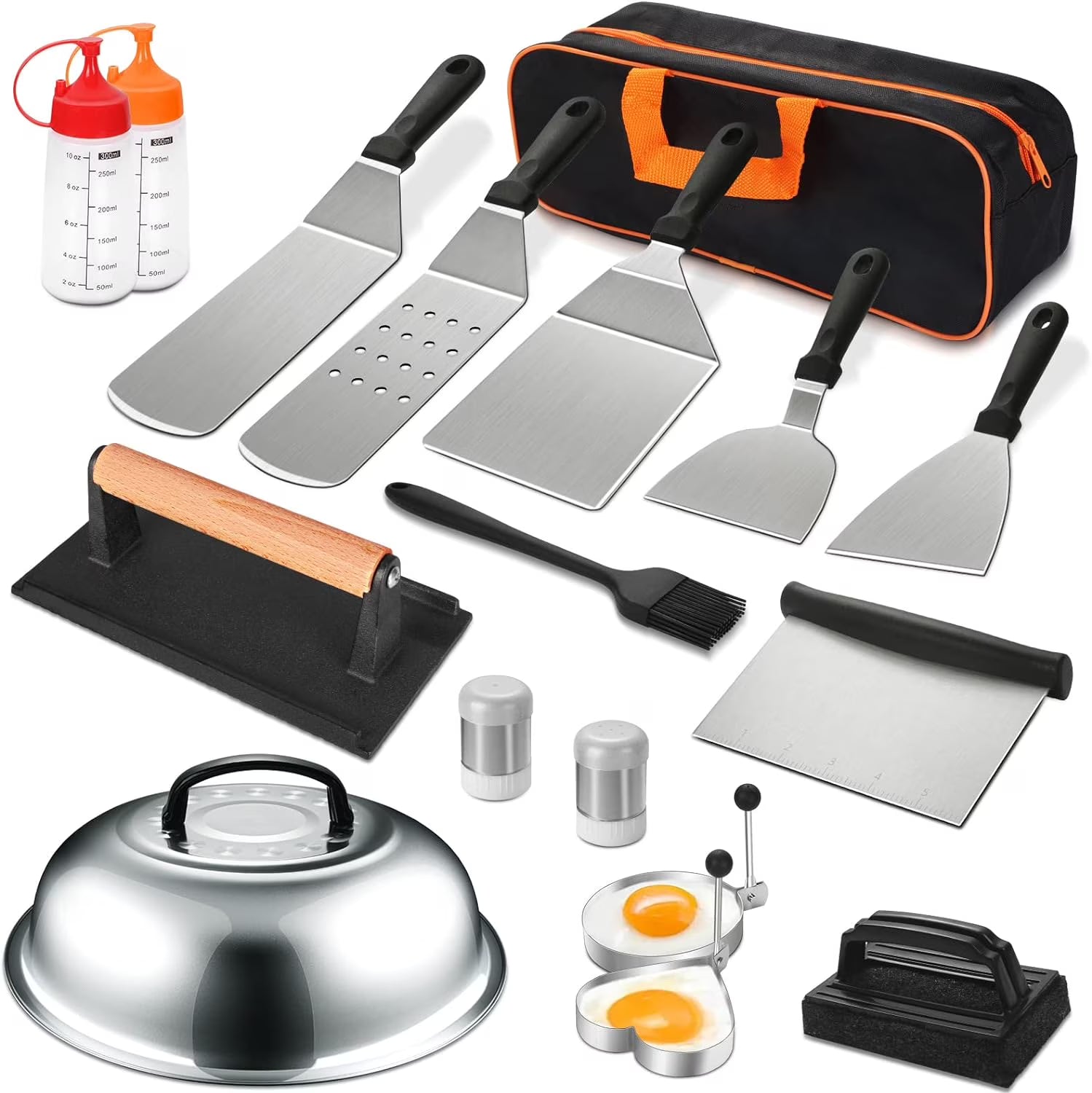17PCS Flat Top Grill Accessories Set with Spatulas, Basting Cover, Scraper H92444