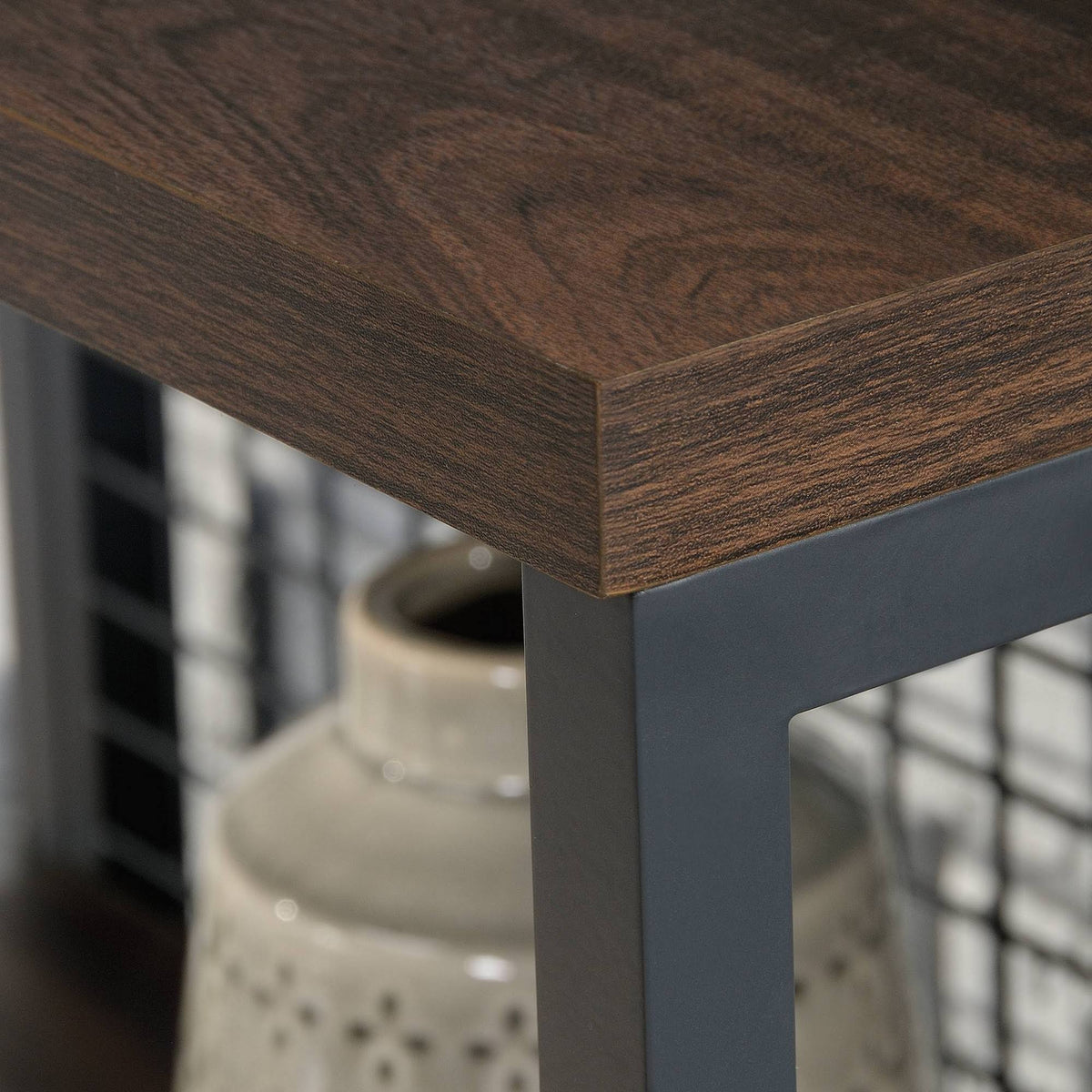 Tall Metal 4-Shelf Bookcase in Rich Walnut and Black G9809