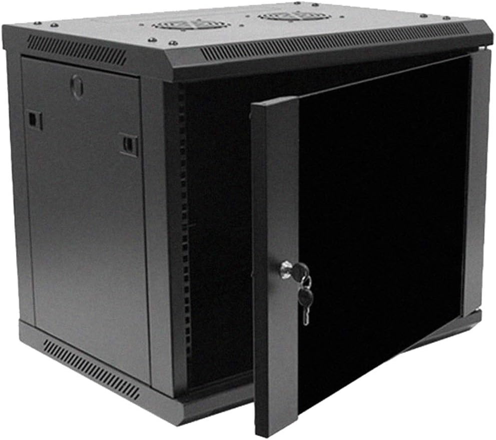 9U Wallmount Cabinet Enclosure 19-Inch Server Network Rack with Locking Glass Door Black V5948