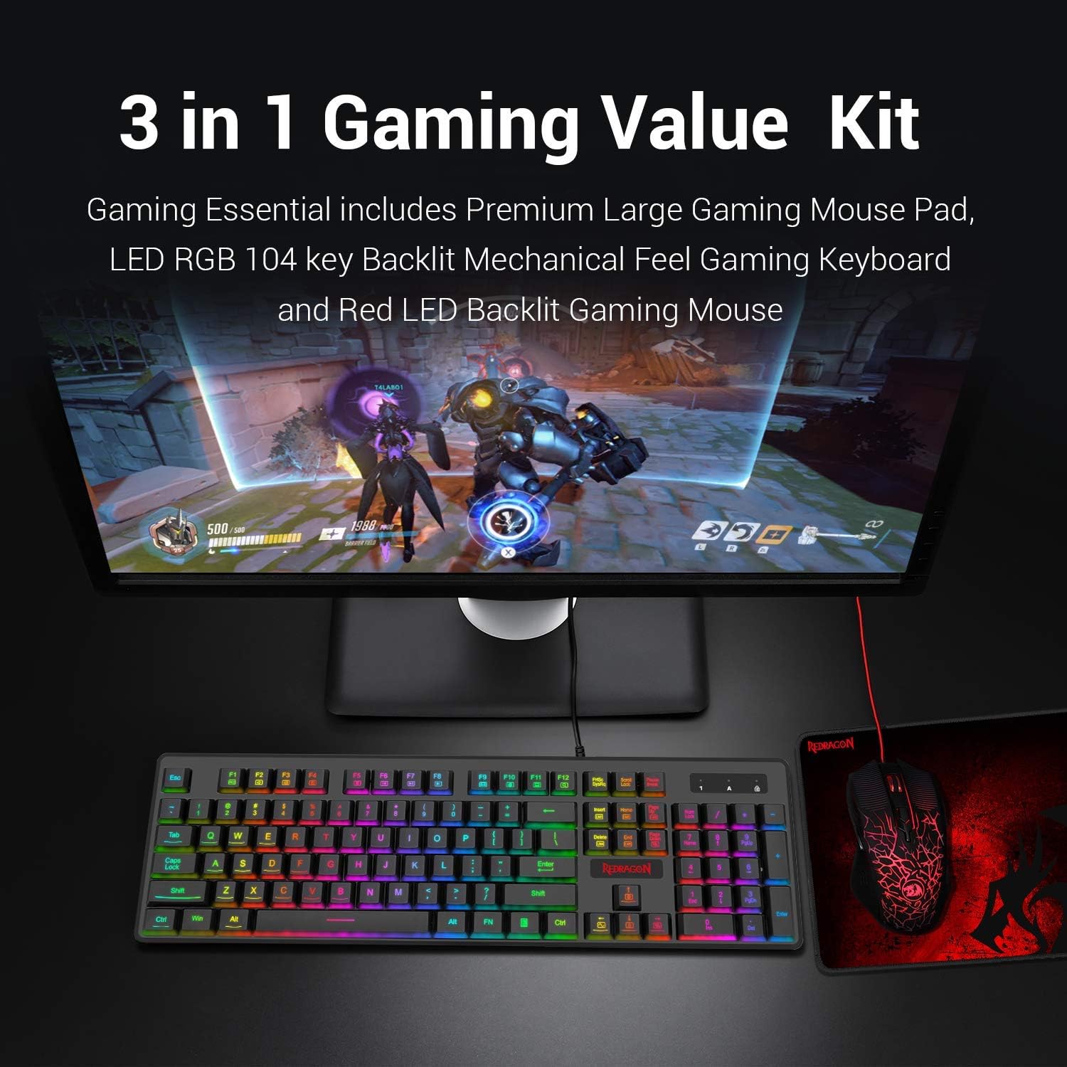 Gaming Keyboard and Mouse Combo with Mouse Pad, RGB Backlit, 3200 DPI, Pack of 2 X551