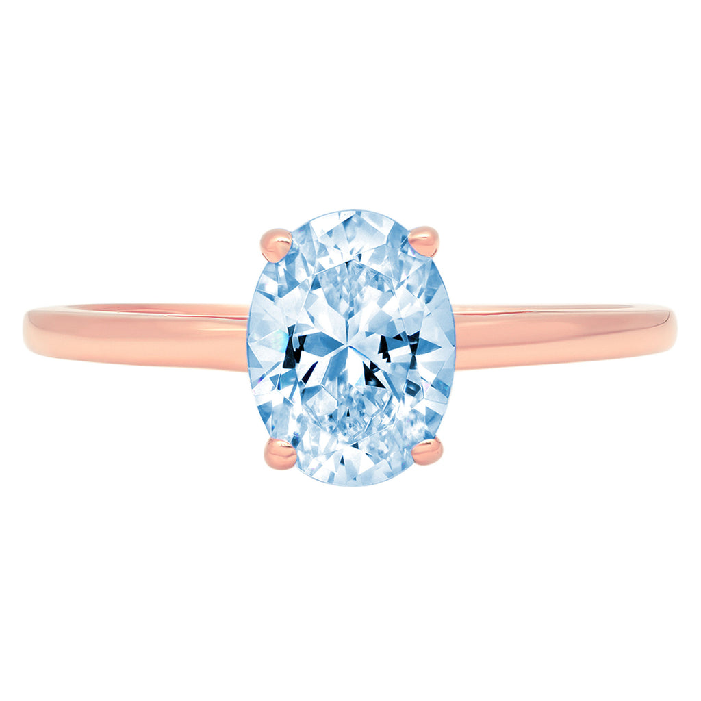 Oval Cut Blue Simulated Diamond 18k Rose Gold Ring Size 7 A168587
