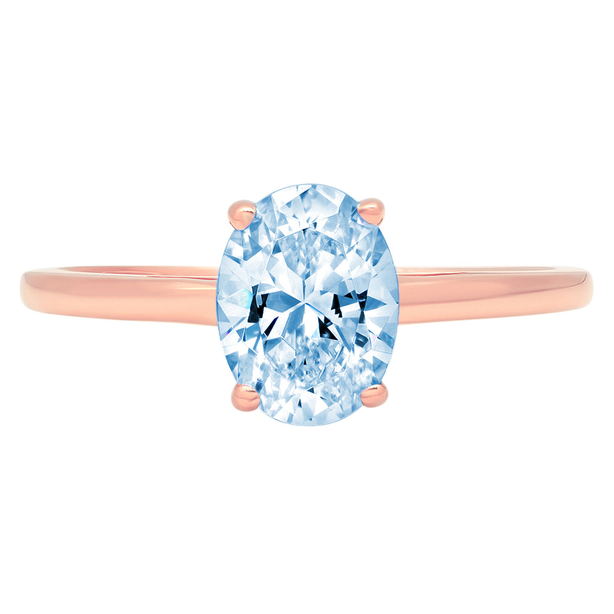 Oval Cut Blue Simulated Diamond 18k Rose Gold Ring Size 7 A168587