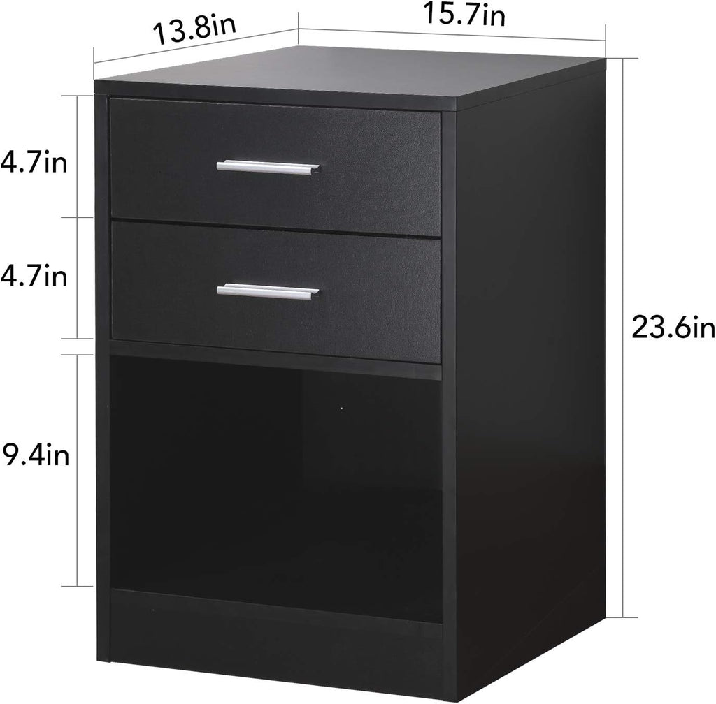 Black Double Drawer Nightstand with Shelf W812