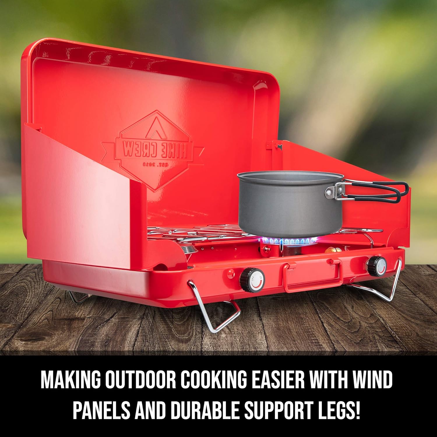 Portable Double Propane Burner Camping Stove with Carrying Handle, Foldable Legs, Wind Panels, Regulator Tube, Pack of 2 A518