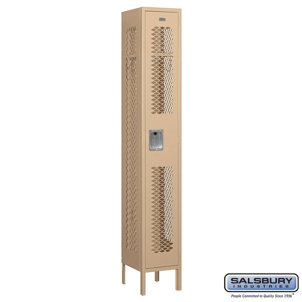 Vented Metal Locker, Single Tier, 6 Feet High, Tan V8483