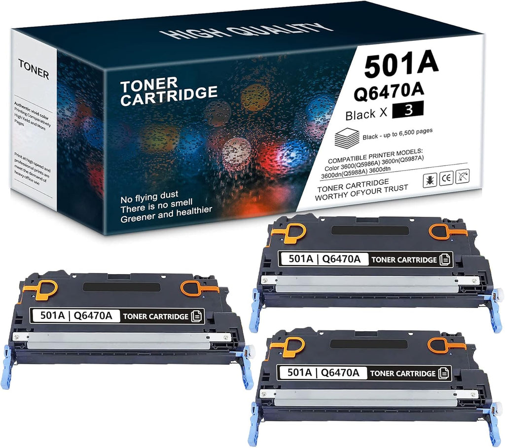 Black Remanufactured Compatible Toner Cartridge 3 Pack for HP Color 3600 Printer N130