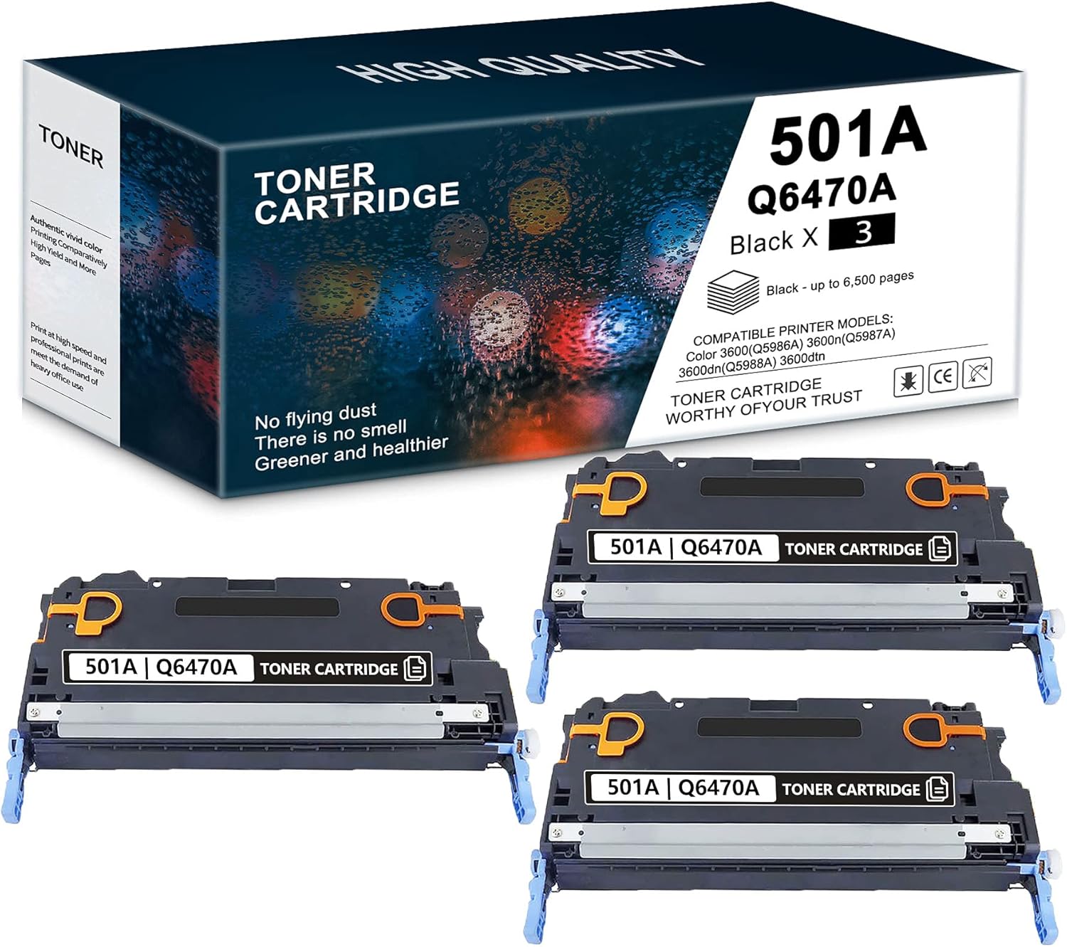 Black Remanufactured Compatible Toner Cartridge 3 Pack for HP Color 3600 Printer N130